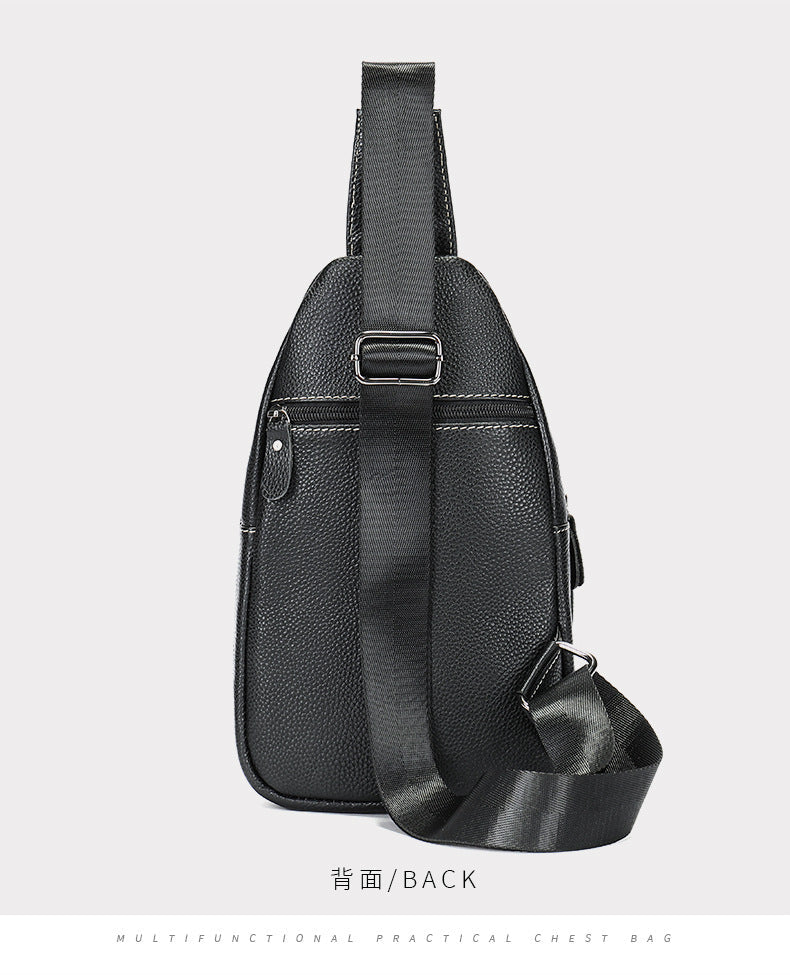 Men's Bust Bag Genuine Cowhide Leather Casual Fashion Men's Crossbody Bag Shoulder Bag 
