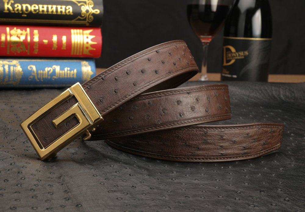 Ostrich Skin Genuine Leather Men's Belt Automatic Buckle Stainless Steel Buckle Width 3.4cm Fashion Belt for Men 