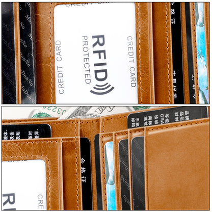 Men's wallet genuine cowhide leather RFID anti-theft brush large capacity multi-functional men's wallet 