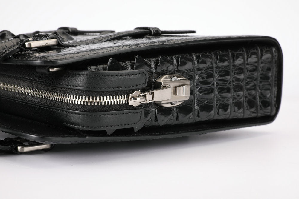Crocodile Bone Skin Genuine Leather Men's Briefcase Business Commuting Casual Crossbody Shoulder Bag Vertical Handbag 