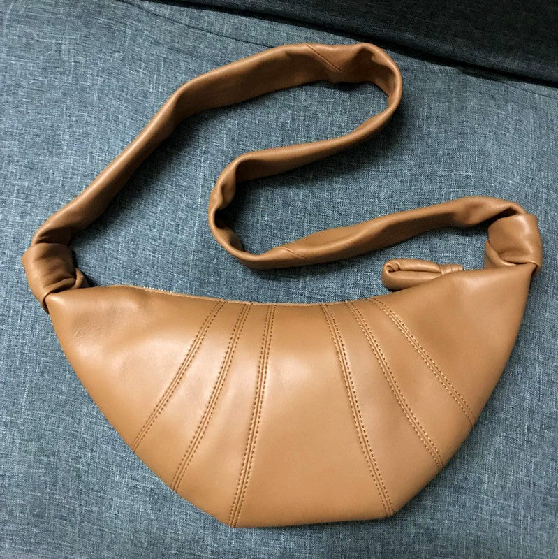 Retro women's cowhide bag Genuine leather stylish shoulder bag Women's croissant crossbody bag