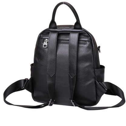 Black Backpack Large Capacity Casual Headlayer Cowhide Backpack Handbagable Shoulder Bag
