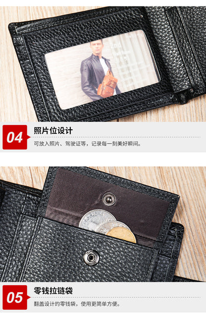 Men's Wallet RFID Genuine Cowhide Leather Card Holder Coin Casual Retro Large Capacity Clutch Bag 