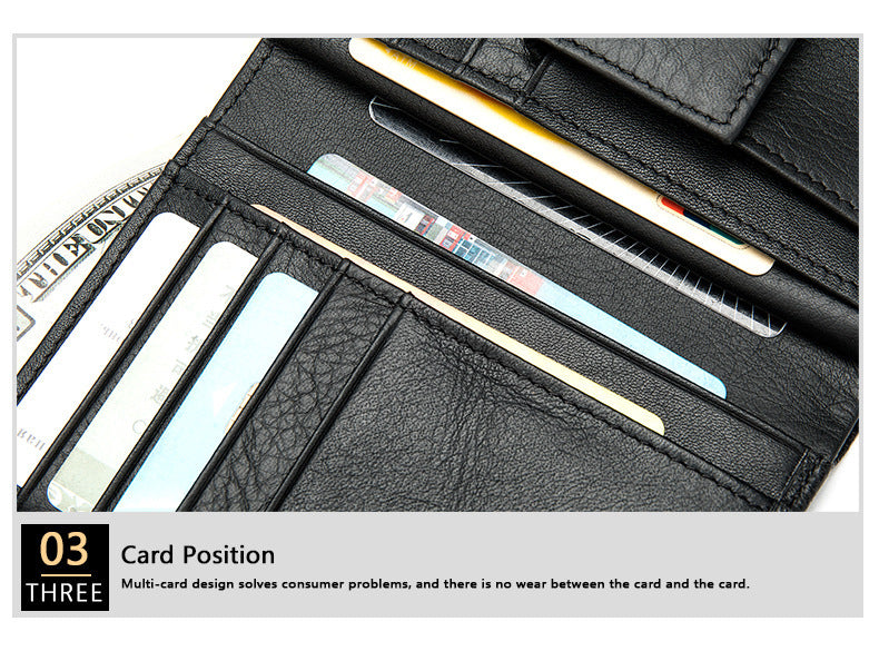 Men's wallet cowhide texture lychee pattern card holder business wallet for men 