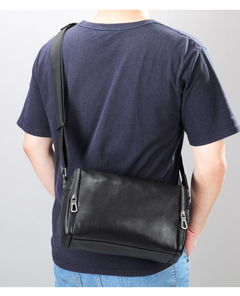 Men's shoulder bag Genuine cowhide leather cylindrical fashion casual large capacity crossbody bag for men 
