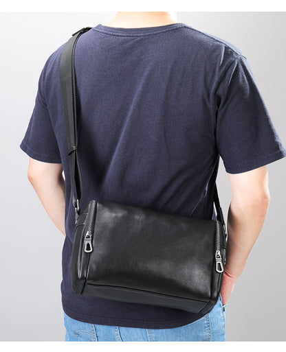 Men's shoulder bag Genuine cowhide leather cylindrical fashion casual large capacity crossbody bag for men 