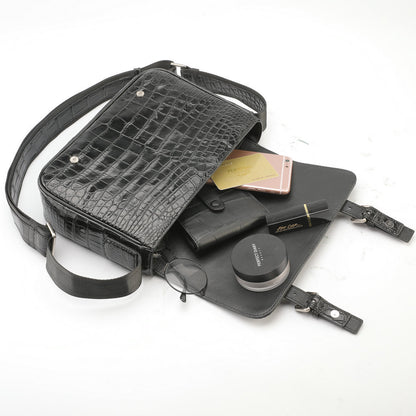Siamese Crocodile Belly Skin Genuine Leather Cambridge Bag Men's Simple Commuting Casual Crossbody Shoulder Bag 