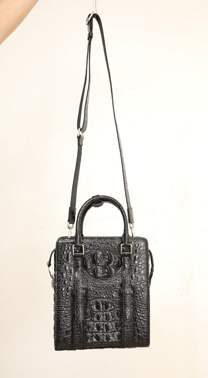 Crocodile Bone Skin Genuine Leather Men's Briefcase Business Commuting Casual Crossbody Shoulder Bag Vertical Handbag 