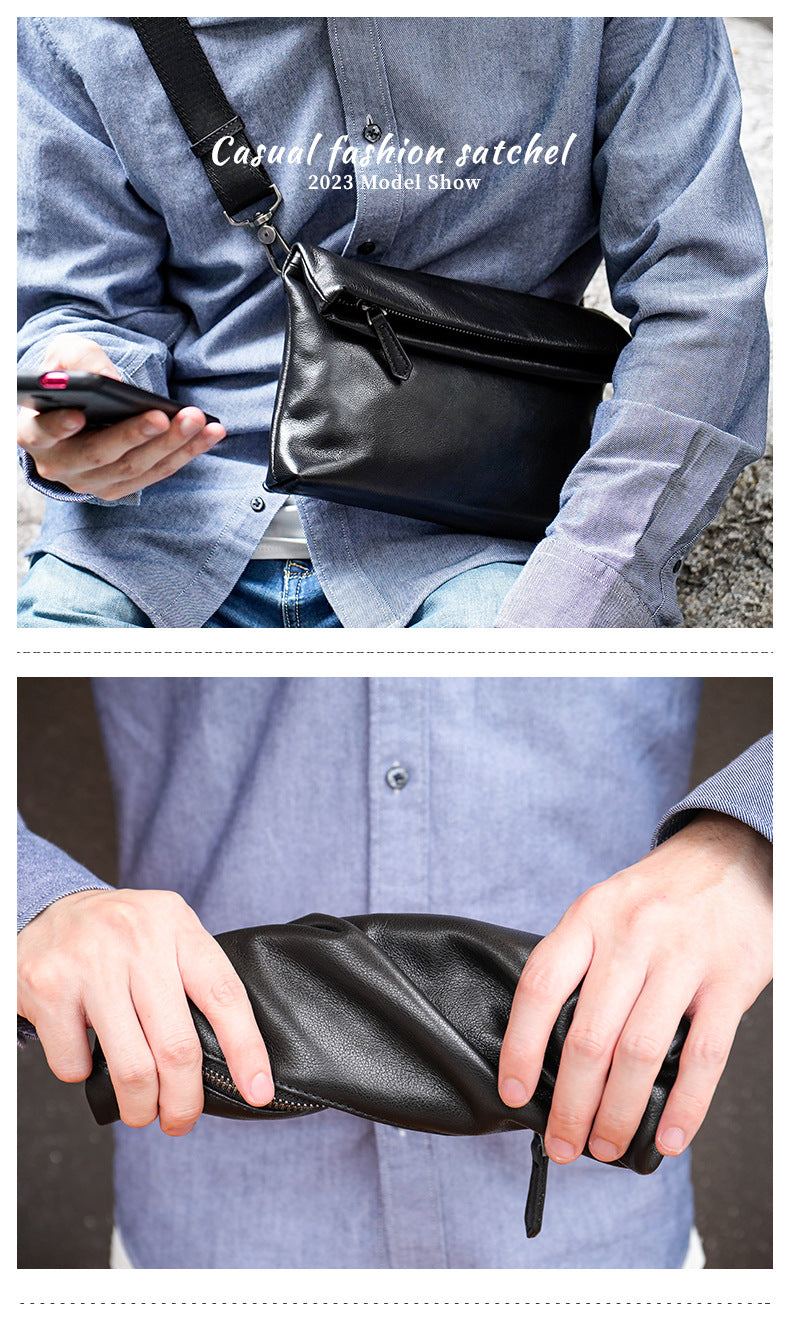 Men's Shoulder Bag Genuine Cowhide Leather Fashion Sports Crossbody Bag for Men 