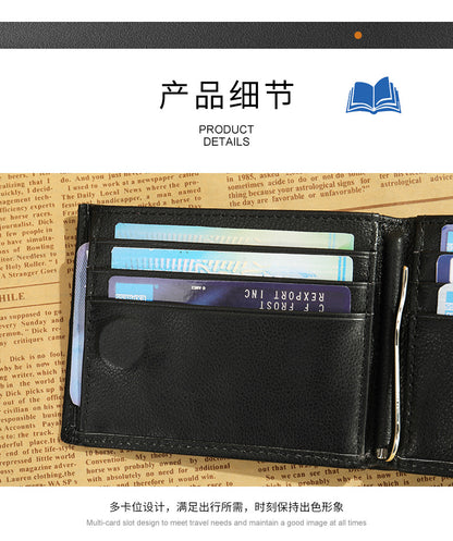 Men's short wallet cowhide magnetic snap anti-theft brush RFID coin card holder card bag wallet for men 
