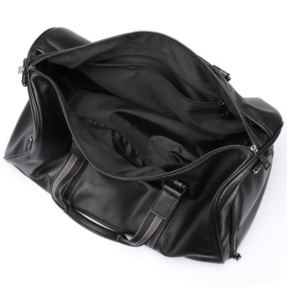 Men's Fitness Bag Genuine Cowhide Leather Dry/Wet Separate Short-distance Luggage Bag Men's Travel Bag Shoulder Bag 