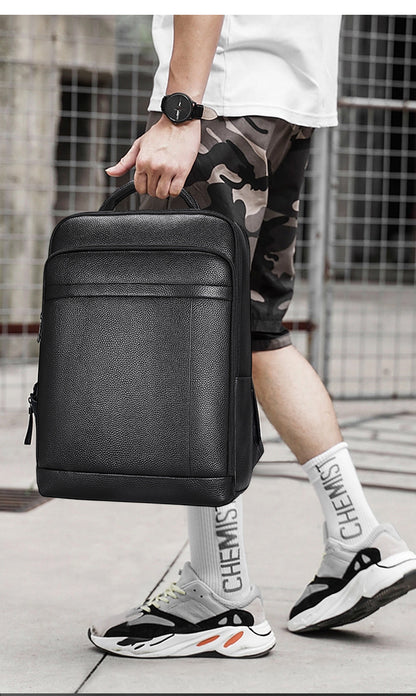 Men's backpack, cowhide, genuine leather, business fingerprint lock, large capacity school bag, computer bag 