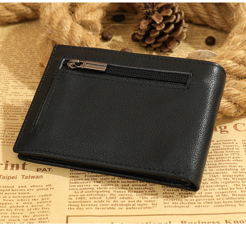 Men's short wallet cowhide magnetic snap anti-theft brush RFID coin card holder card bag wallet for men 