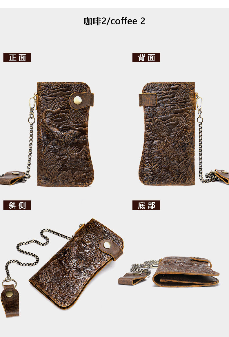 Men's Wallet Cow Leather Fashion Personality Zipper Clutch Bag Men's Card Bag Handbag 