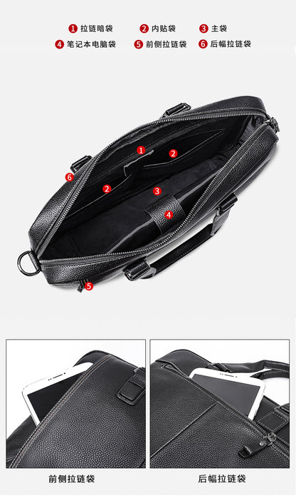 Men's handbag Genuine leather cowhide computer bag Business large capacity briefcase Men's handbag 