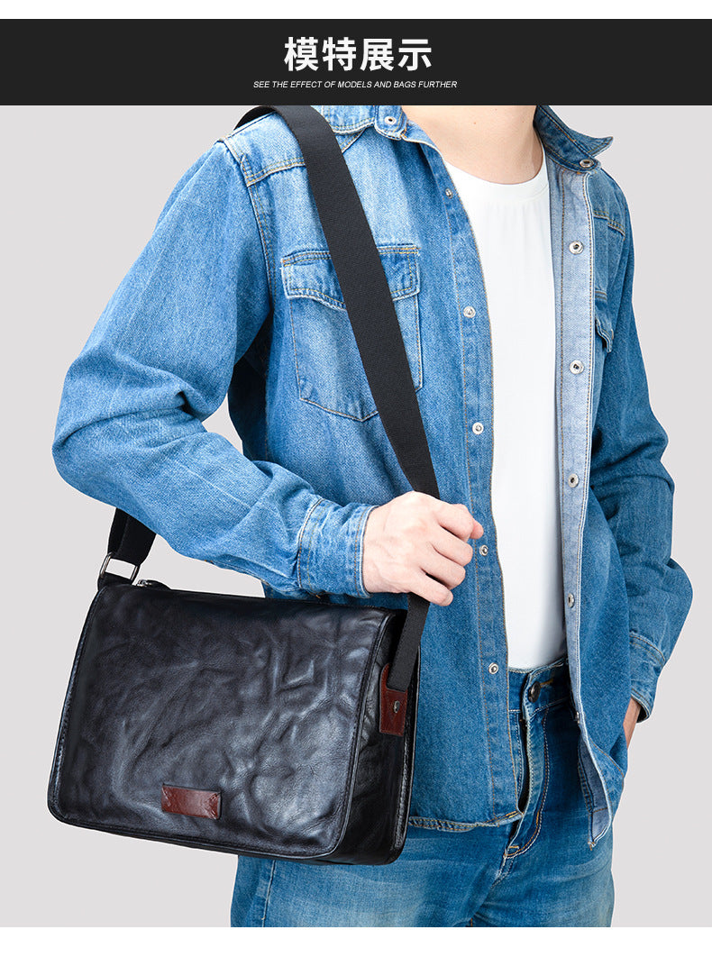 Men's Shoulder Bag Genuine Cowhide Leather Fashion Hand-held Crossbody Bag for Men 