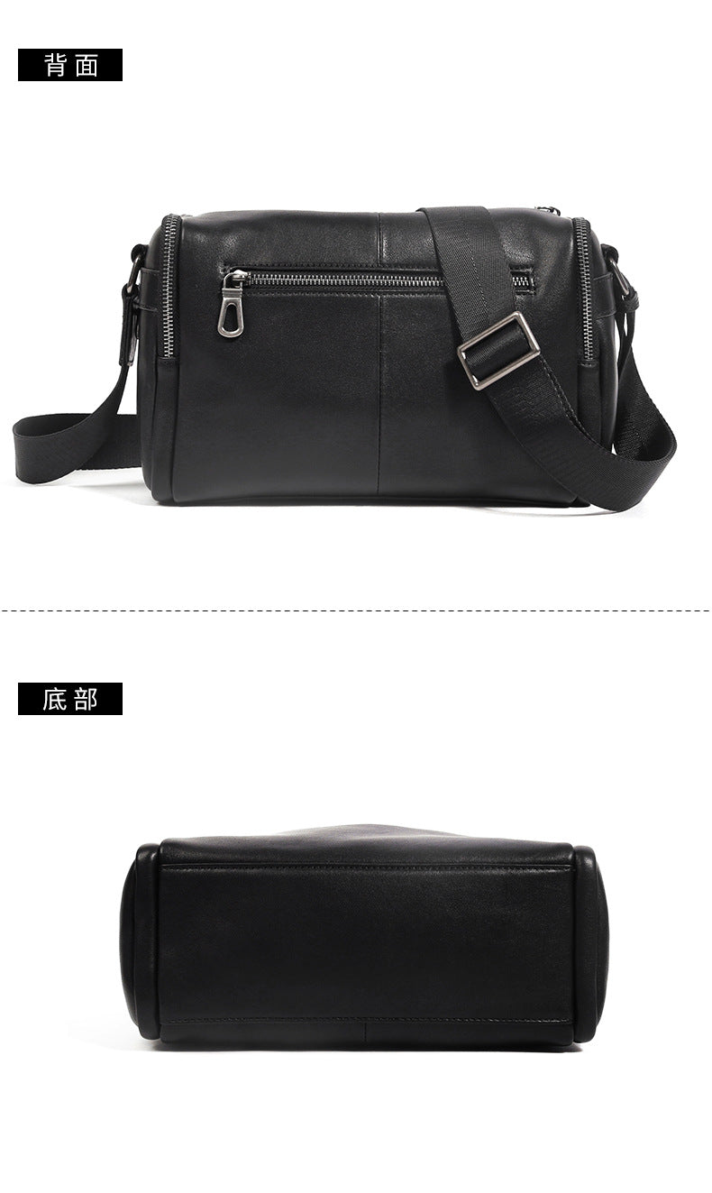 Men's shoulder bag Genuine cowhide leather cylindrical fashion casual large capacity crossbody bag for men 