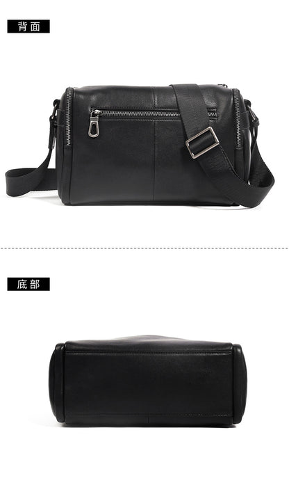 Men's shoulder bag Genuine cowhide leather cylindrical fashion casual large capacity crossbody bag for men 