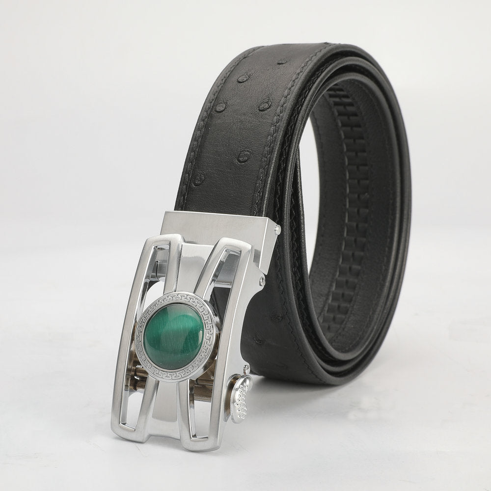 New type men's belt ostrich skin genuine leather automatic buckle business casual high quality male belt 