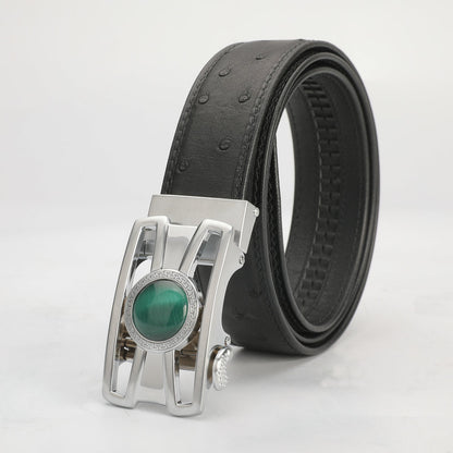 New type men's belt ostrich skin genuine leather automatic buckle business casual high quality male belt 