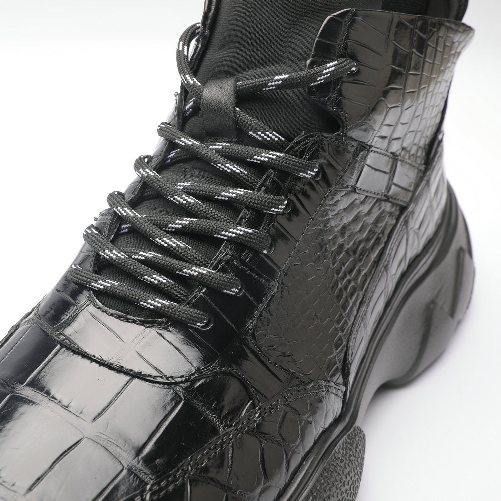 Crocodile Belly Skin Men's Short Boots Fashion Casual Platform Shoes Men's Shoes 