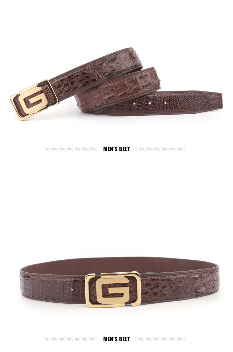 Men's Belt Crocodile Skin Genuine Leather Width 3.8cm Casual Men's Belt 