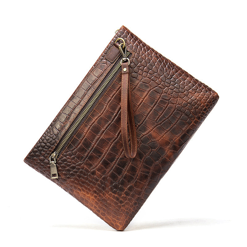 Men's Clutch Bag Business Crocodile Crest Cow Leather Handbag for Men 