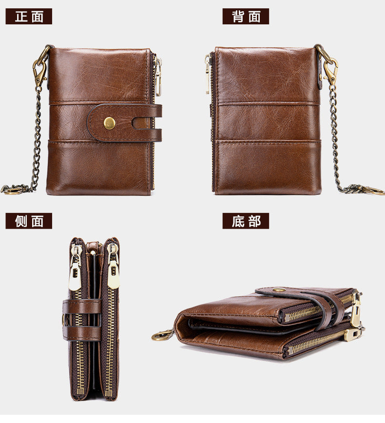 Men's short wallet genuine cowhide leather retro RFID anti-theft card bag 