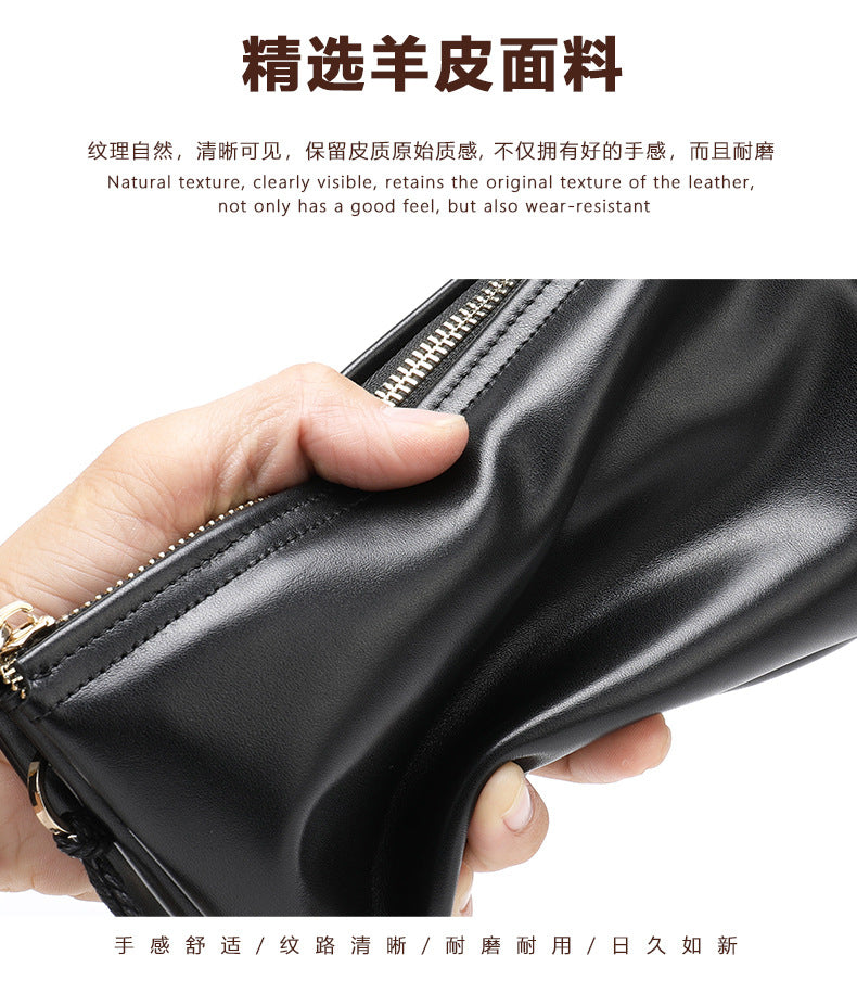 Men's Long Wallet Sheepskin Large Capacity Clutch Bag Business Wrist Bag Men's Wallet 