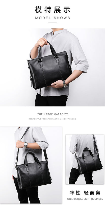 Men's Handbag Genuine Cowhide Leather Computer Bag Casual Business Briefcase Crossbody Bag 