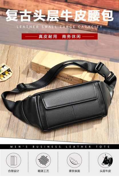Men's Waist Bag Sheepskin Genuine Leather Fashion Casual Simple Multifunctional Crossbody Bust Bag 