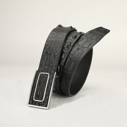 Men's Belt Nile Big Bone Crocodile Spine Genuine Leather Smooth Buckle Business Casual High Quality Men's Belt 