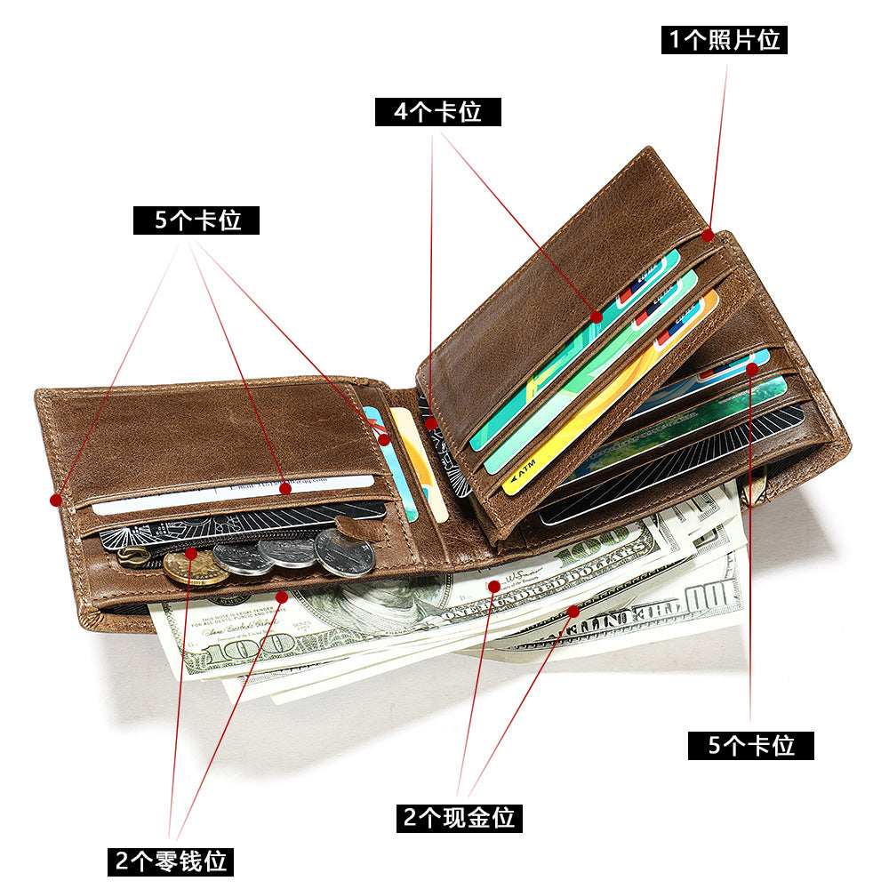 Men's short wallet cowhide thin rfid anti-theft business men's wallet 