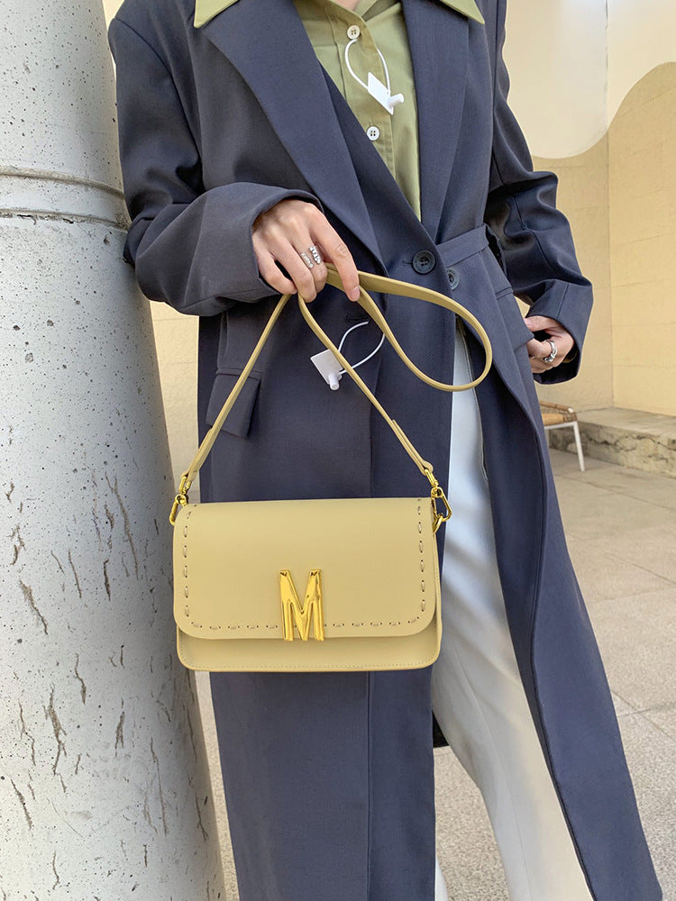 Women's genuine leather bag, cowhide wide shoulder bag, diagonal bag, goes with anything, fashion