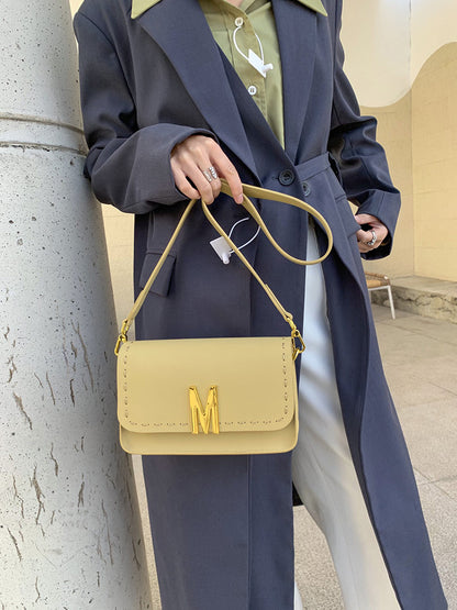 Women's genuine leather bag, cowhide wide shoulder bag, diagonal bag, goes with anything, fashion
