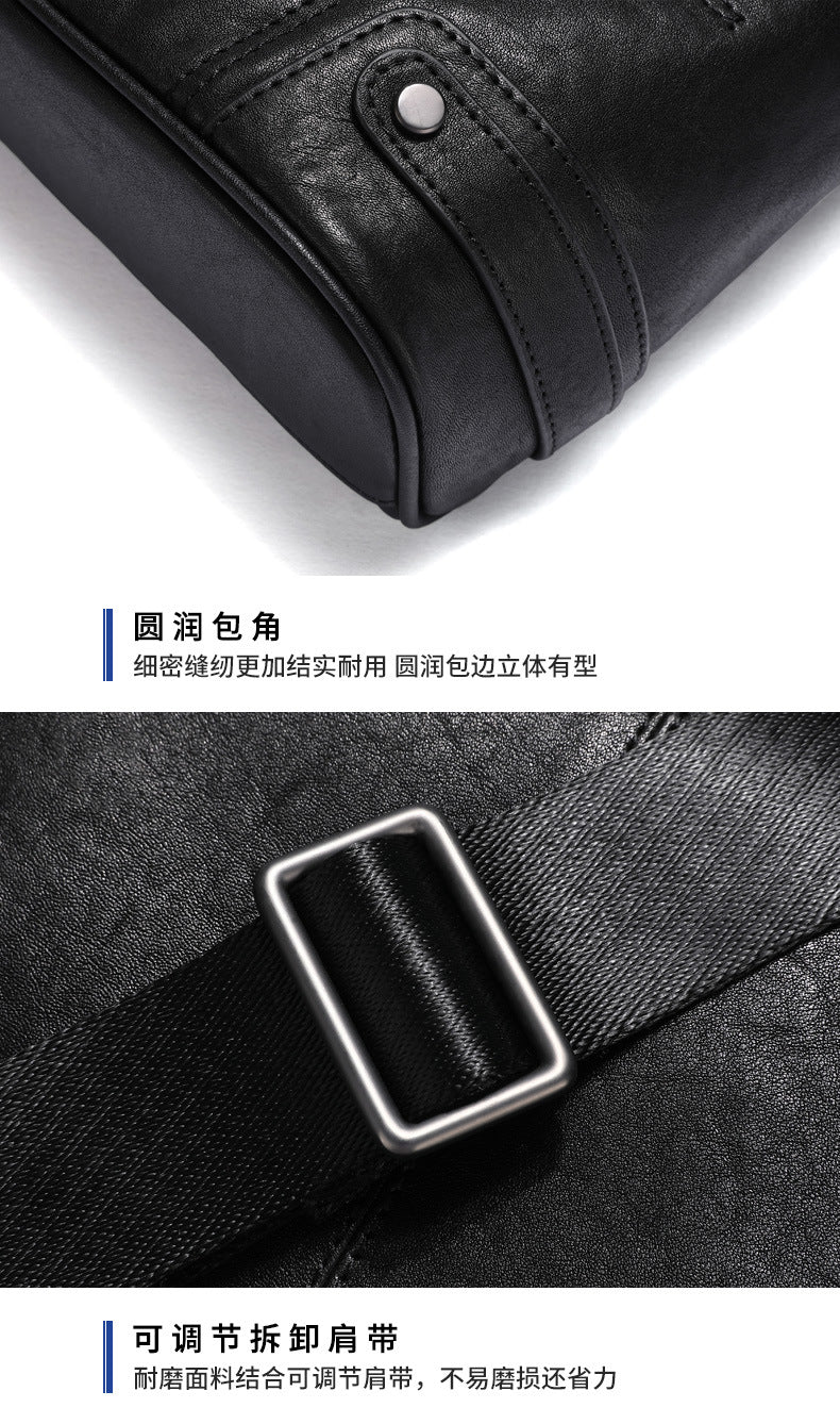 Men's shoulder bag, genuine cowhide leather, casual, multi-functional, large capacity, fashion crossbody bag 