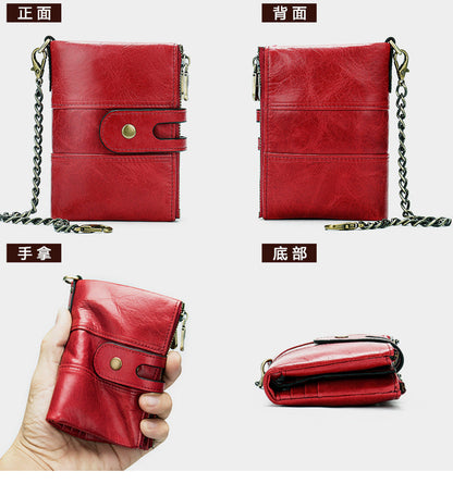 Men's short wallet genuine cowhide leather retro RFID anti-theft card bag 