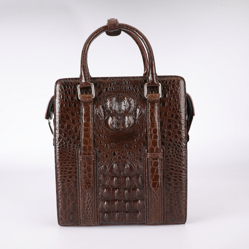Crocodile Bone Skin Genuine Leather Men's Briefcase Business Commuting Casual Crossbody Shoulder Bag Vertical Handbag 
