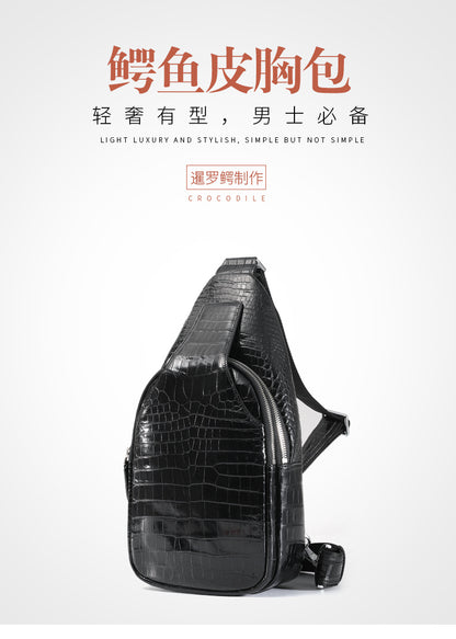 New Thai Siamese Crocodile Skin Men's Bust Bag Genuine Leather High Quality Casual Fashion Crossbody Shoulder Bag 