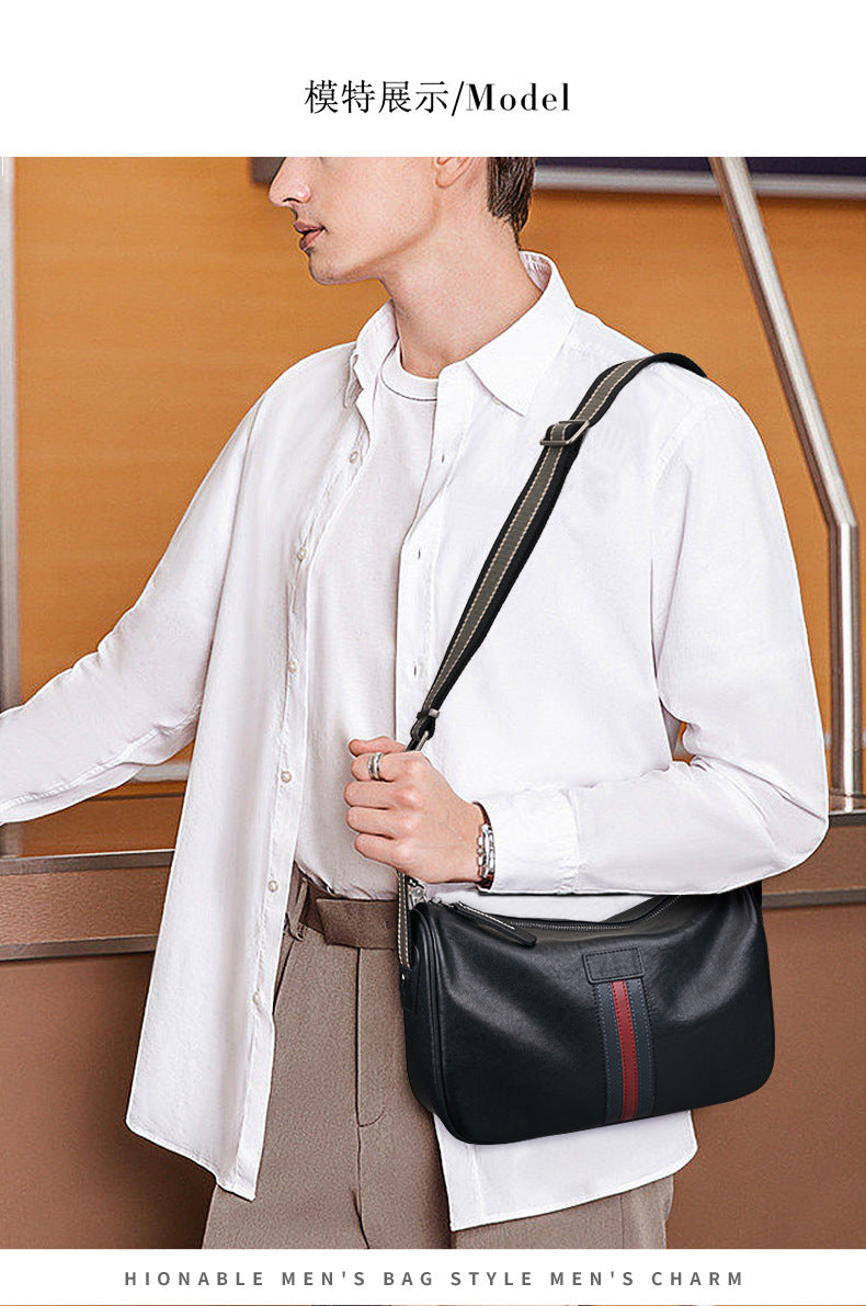 Men's Shoulder Bag Genuine Cowhide Leather Fashion Casual Commuting Crossbody Bag for Men 