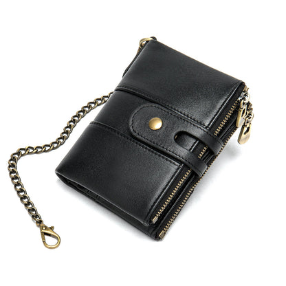 Men's short wallet genuine cowhide leather retro RFID anti-theft card bag 