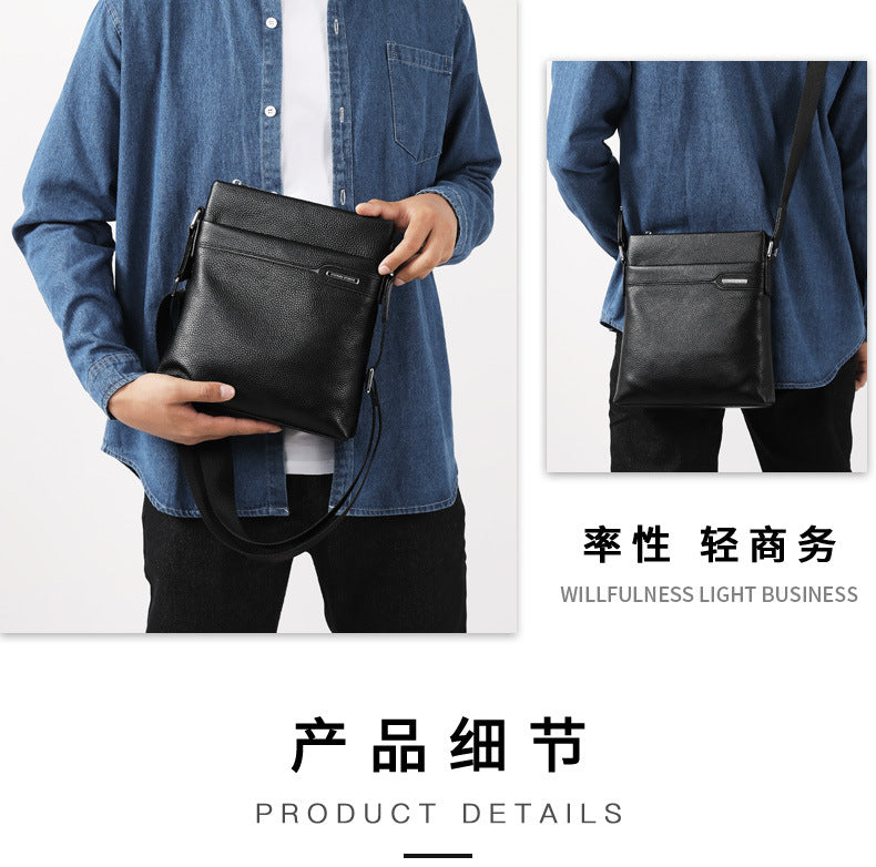 Men's Shoulder Bag Genuine Leather Cowhide Business Crossbody Bag for Men 