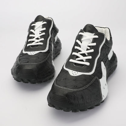Men's Shoes Made of Ostrich Skin Genuine Leather Men's Shoes In-Heel Anti-Slip Fashion Casual Sneakers 