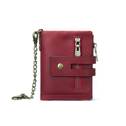 Men's short wallet made of genuine cowhide leather with multi-functional zipper and card bag wallet for men 