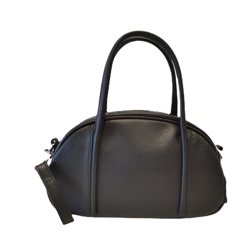 Women's Shoulder Bag Genuine Leather Crossbody Bag Single Color Handbag 2way Bag Goes with Anything