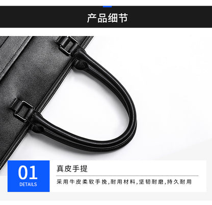 Men's Handbag Genuine Cowhide Leather Computer Bag Business Large Capacity Briefcase Crossbody Bag 