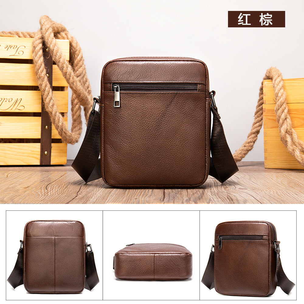 Men's shoulder bag Genuine cowhide leather business commuter lychee pattern crossbody bag for men 