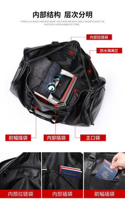 Men's Fitness Bag Genuine Cowhide Leather Dry/Wet Separate Short-distance Luggage Bag Men's Travel Bag Shoulder Bag 