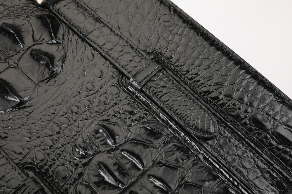 Crocodile Bone Skin Genuine Leather Men's Briefcase Business Commuting Casual Crossbody Shoulder Bag Vertical Handbag 
