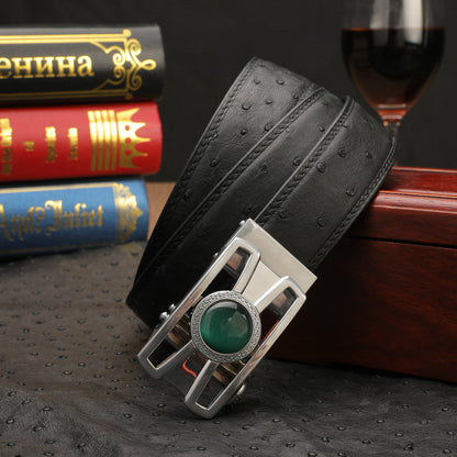 New type men's belt ostrich skin genuine leather automatic buckle business casual high quality male belt 